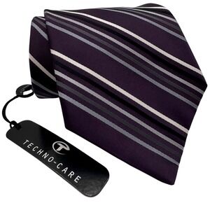 New Paul Dione Neck Tie Striped 100% Silk‎ Techno-Care Purple Academia Classic